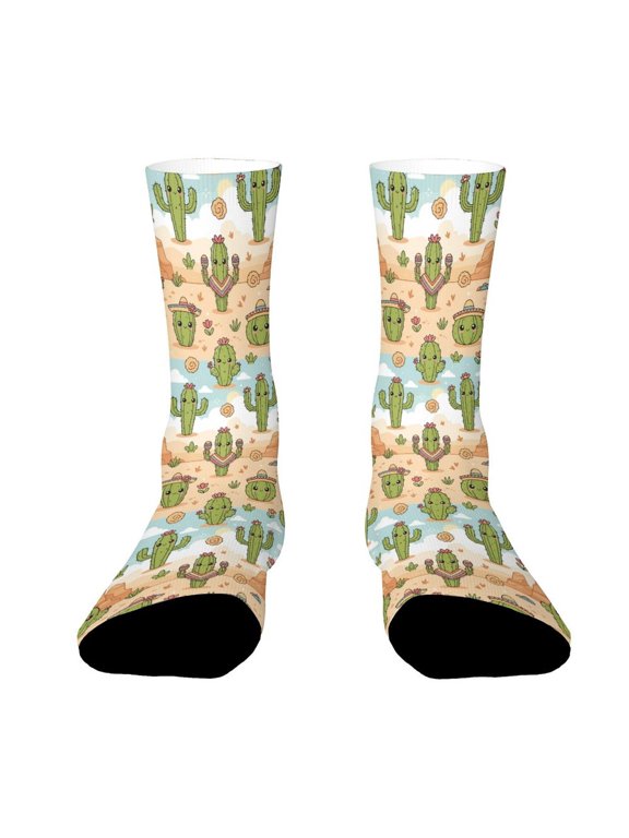 Cute Cactus Funny Novelty Crew Socks for Women Men Sports