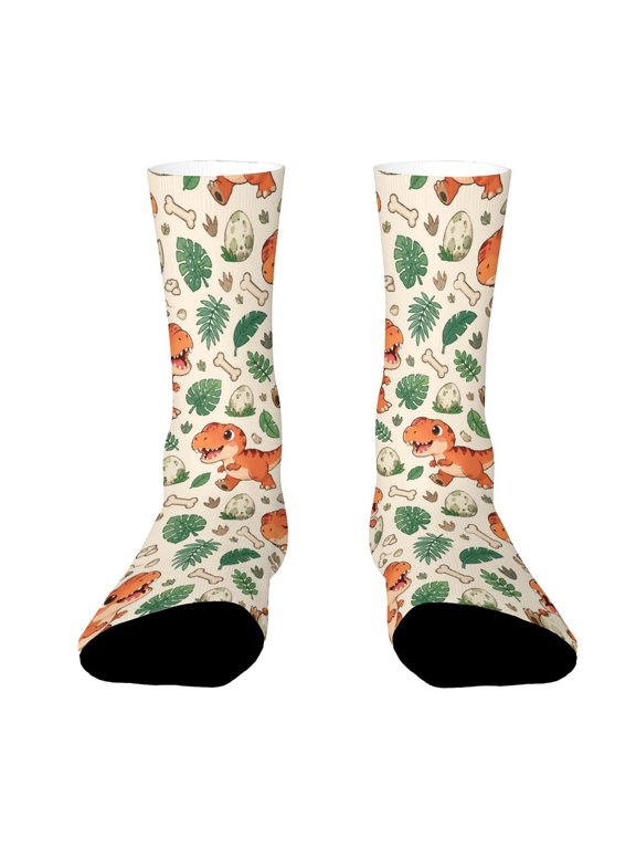 Cute Dinosaur Eggs Leaves Bones Funny Novelty Crew Socks for Women Men Sports