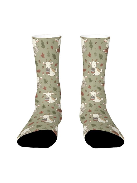 Cute Goat Chewing Paper Funny Novelty Crew Socks for Women Men Sports