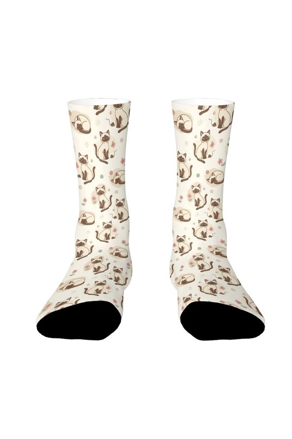 Cute Siamese Cats Funny Novelty Crew Socks for Women Men Sports
