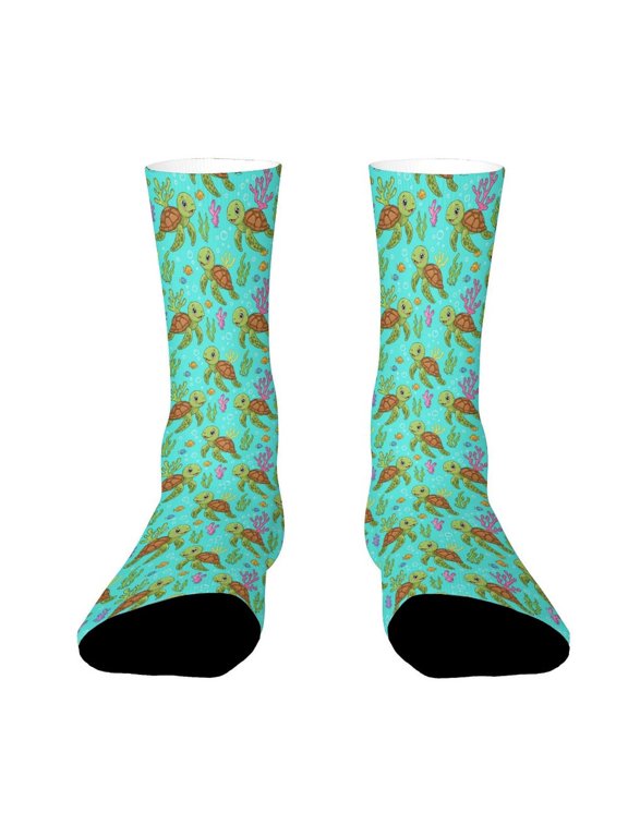 Cute Turtles Seaweed Funny Novelty Crew Socks for Women Men Sports