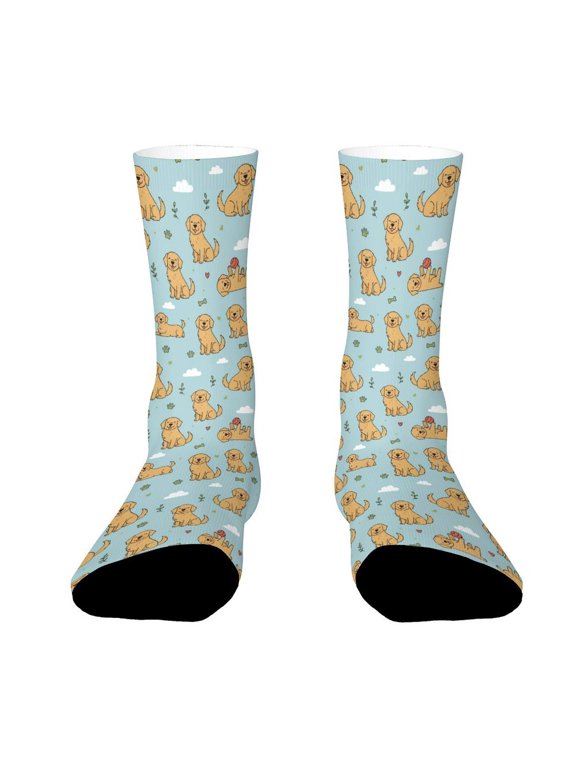 Cute Yellow Golden Retriever Ball Funny Novelty Crew Socks for Women Men Sports