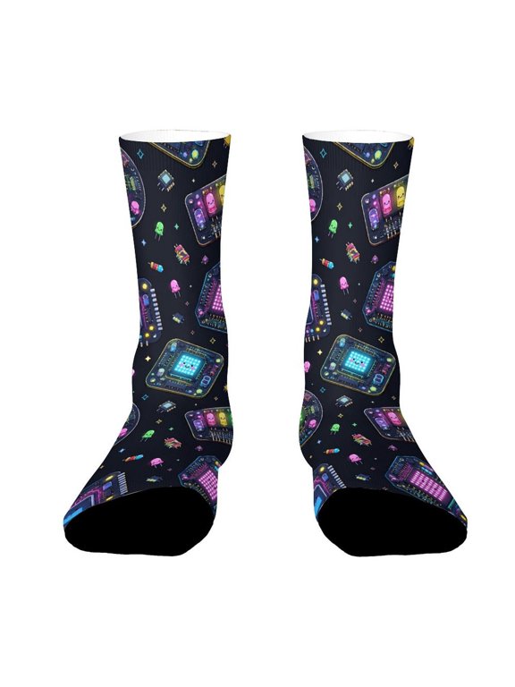 Cyberpunk Circuit Board Glowing Diode Grid Funny Novelty Crew Socks for Women Men Sports