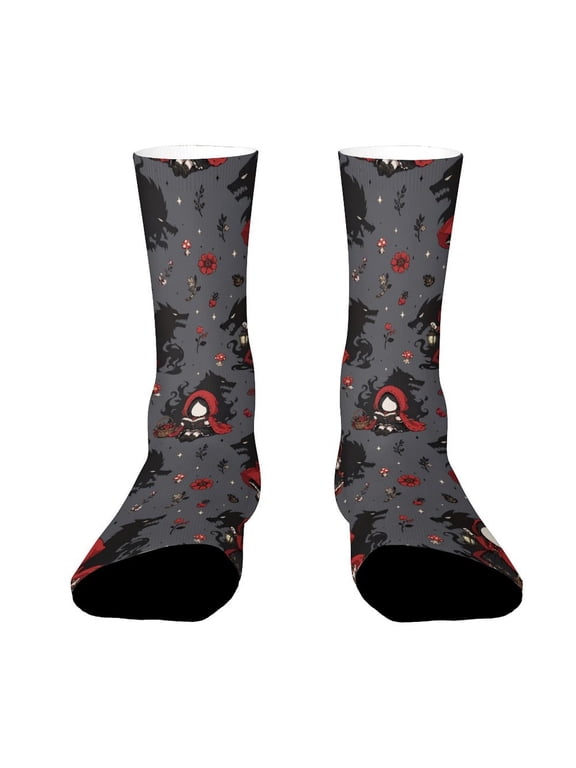 Dark Fairy Tale Red Riding Hood Wolf Shadow Funny Novelty Crew Socks for Women Men Sports