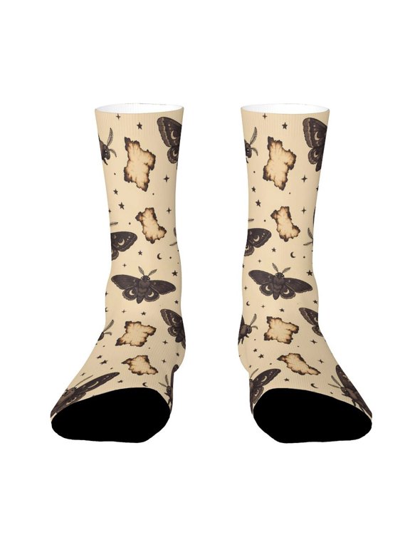 Dark Flying Moths Old Parchment Texture Funny Novelty Crew Socks for Women Men Sports