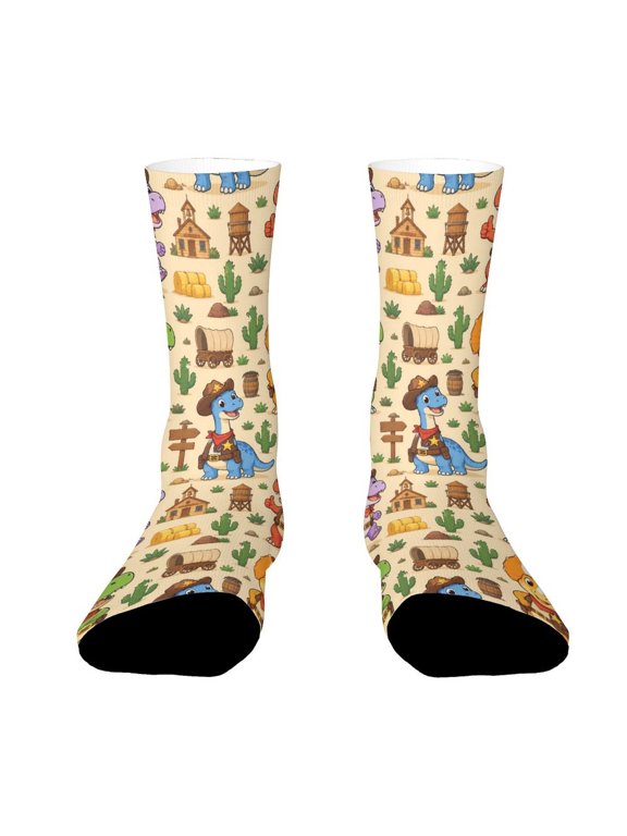 Dinosaur Sheriff Western Town Funny Novelty Crew Socks for Women Men Sports