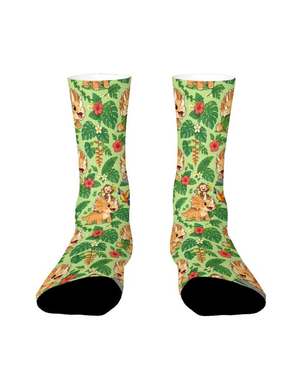 Dinosaur Tropical Jungle Parrot Monkey Funny Novelty Crew Socks for Women Men Sports