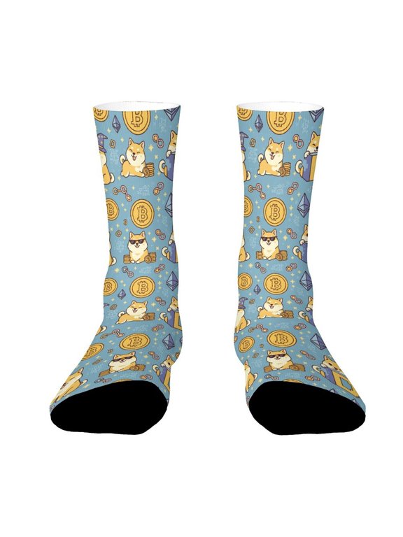 Doge Crypto Pattern Funny Novelty Crew Socks for Women Men Sports
