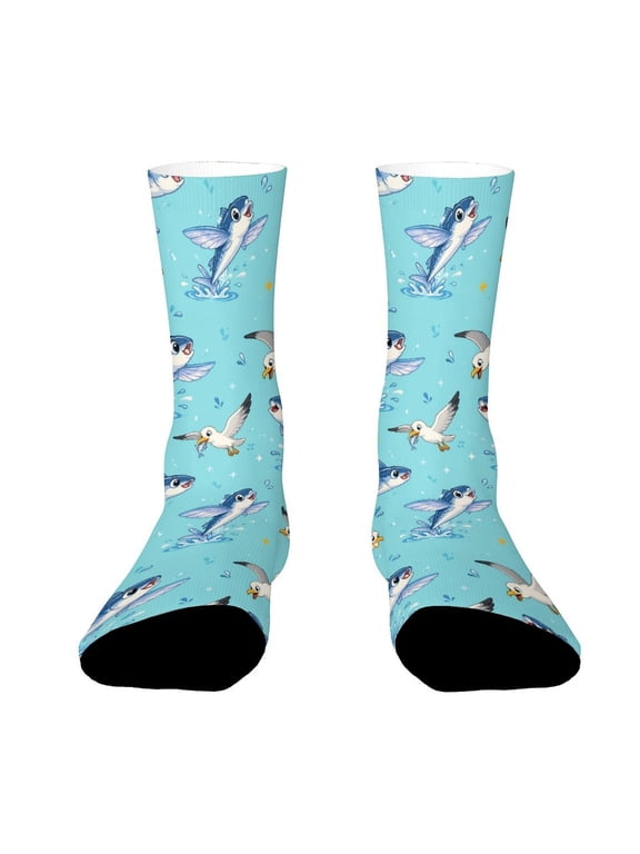 Dynamic Flying Fish Seagulls Gulf Capture Funny Novelty Crew Socks for Women Men Sports