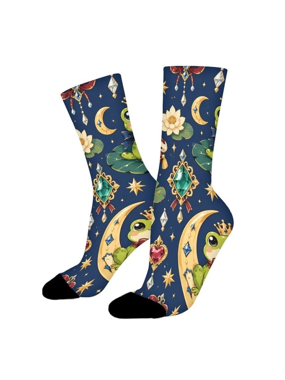 Elegant Frog Geometric Gemstone Style Funny Novelty Crew Socks for Women Men Sports