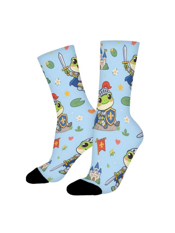 Fantasy Frog Knight Armor Shield Funny Novelty Crew Socks for Women Men Sports