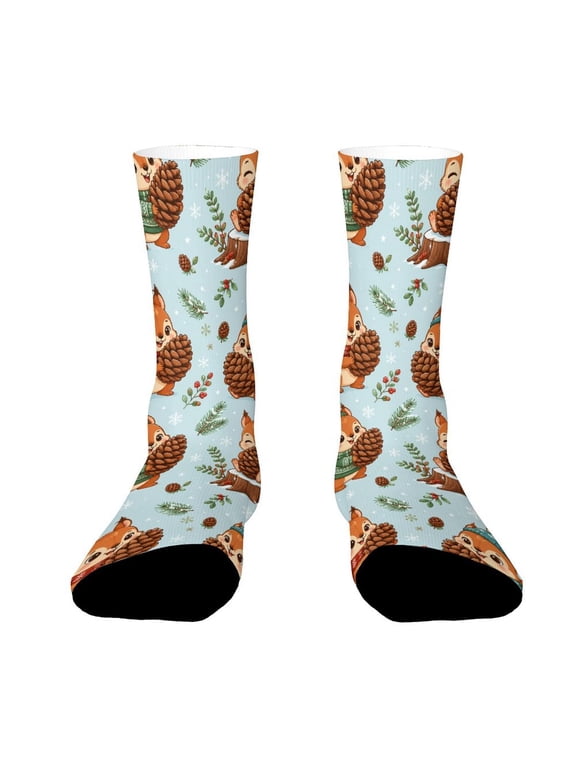 Fluffy Squirrel With Giant Pinecone Funny Novelty Crew Socks for Women Men Sports