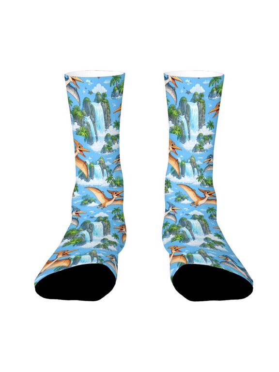 Flying Dinosaur Waterfall Mist_2 Funny Novelty Crew Socks for Women Men Sports