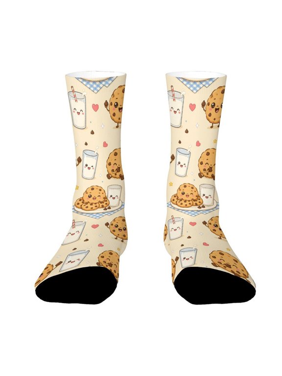 Fresh Baked Chocolate Chip Cookies Milk Funny Novelty Crew Socks for Women Men Sports