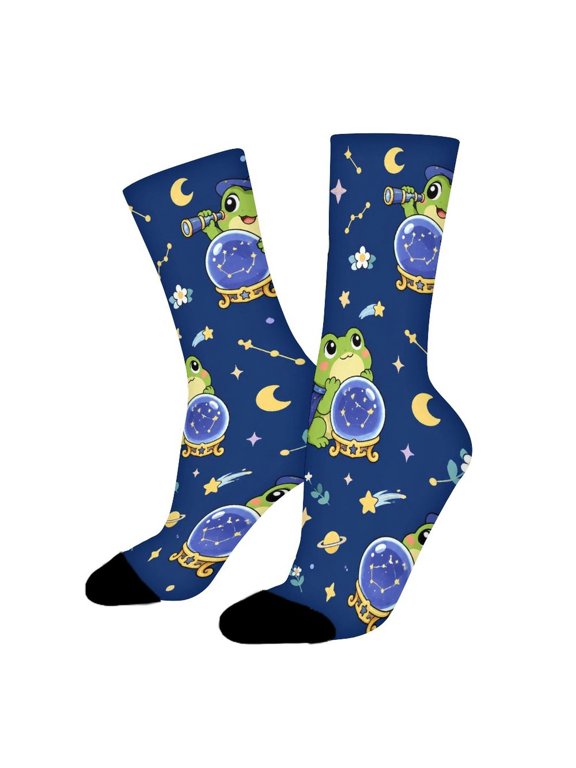 Frog Crystal Ball Star Magic Funny Novelty Crew Socks for Women Men Sports