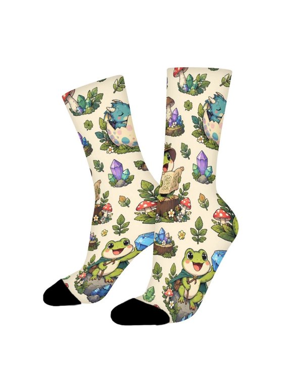 Frog Dragon Eggs Forest Gems Funny Novelty Crew Socks for Women Men Sports
