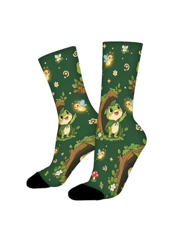 Frog Firefly Tree Hole Funny Novelty Crew Socks for Women Men Sports