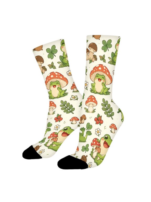 Frog Forest Mushroom Nature Print Funny Novelty Crew Socks for Women Men Sports
