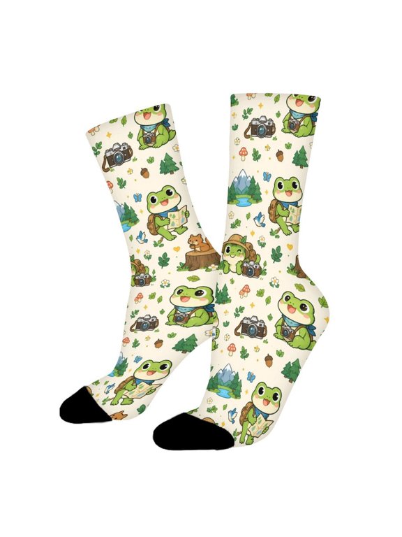 Frog Vintage Camera Forest Travel Funny Novelty Crew Socks for Women Men Sports