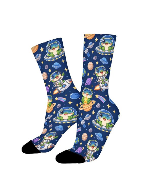 Frog Wearing Futuristic Goggles Space Funny Novelty Crew Socks for Women Men Sports