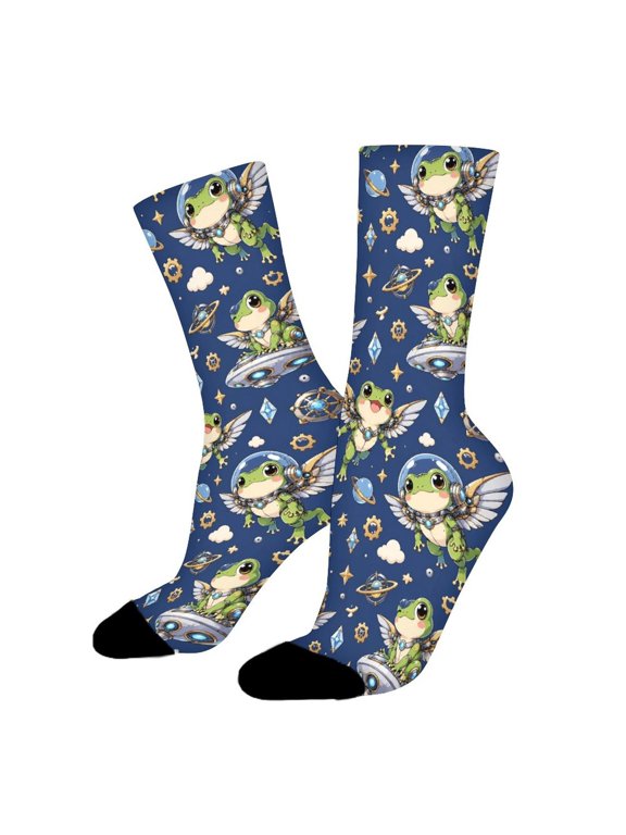 Frog With Metal Wings Robot Funny Novelty Crew Socks for Women Men Sports