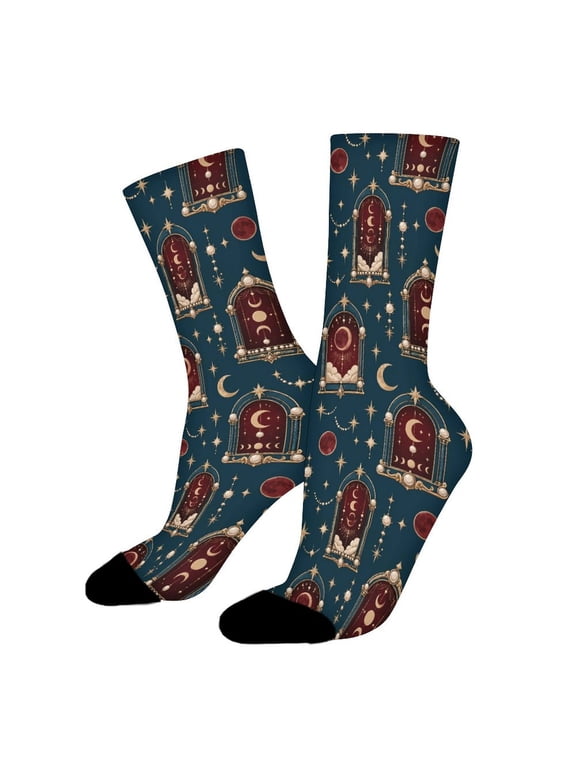 Future Blue Arch Moon Pearl Funny Novelty Crew Socks for Women Men Sports