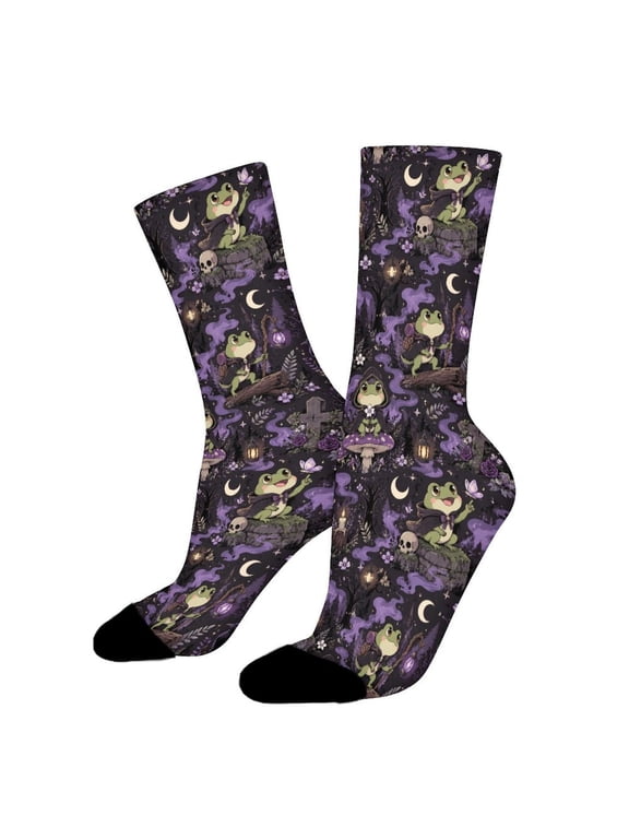 Gothic Frog Purple Forest Fog Funny Novelty Crew Socks for Women Men Sports
