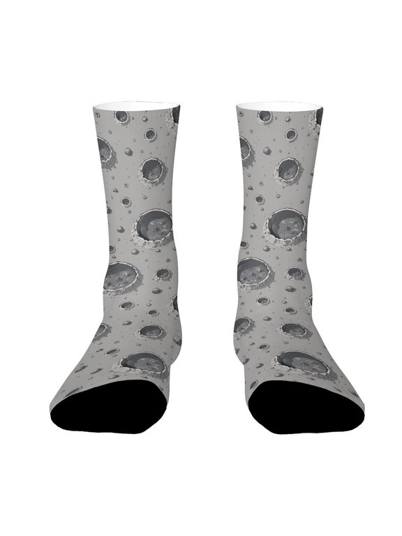 Gray Moon Craters Seamless Pattern Funny Novelty Crew Socks for Women Men Sports