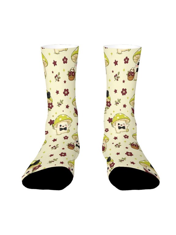 Green Mushroom Black Bow Funny Novelty Crew Socks for Women Men Sports