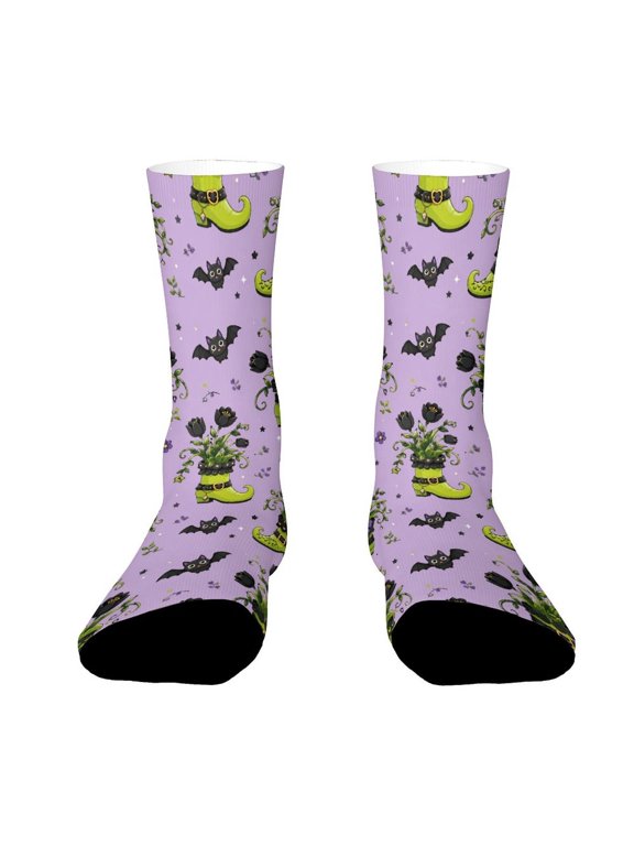 Green Witch Boots Black Tulips Funny Novelty Crew Socks for Women Men Sports