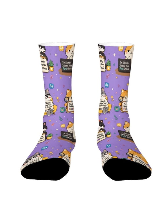 Humorous Silently Judging Font Slogan Funny Novelty Crew Socks for Women Men Sports