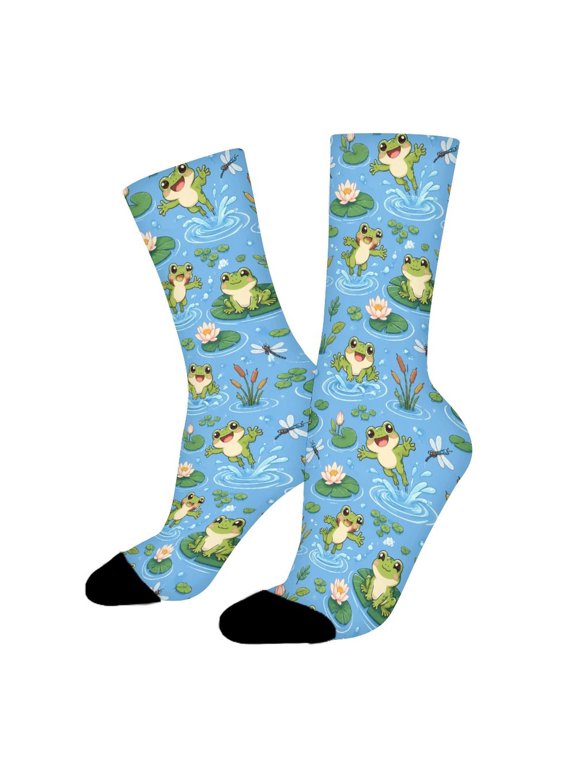 Jumping Frog Water Ripples Funny Novelty Crew Socks for Women Men Sports