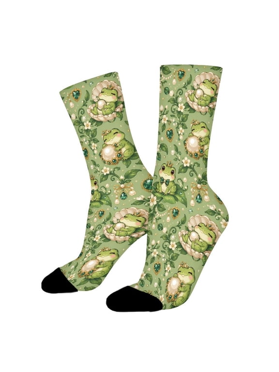 Luxury Frog Vine Pearl Gem Funny Novelty Crew Socks for Women Men Sports