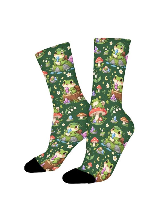 Magic Frog Crystal Mushroom Forest Funny Novelty Crew Socks for Women Men Sports