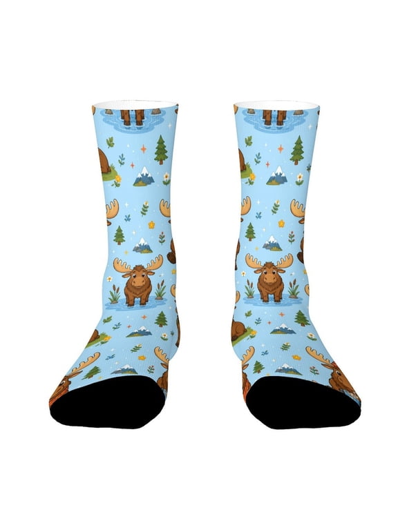 Majestic Alaska Moose Front Profile Funny Novelty Crew Socks for Women Men Sports