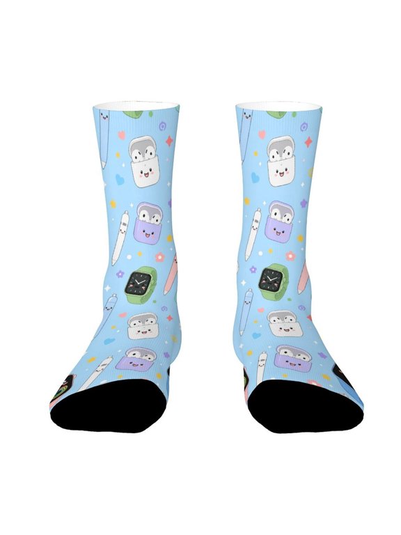 Minimal Flat Smartwatch Headphones Stylus Pattern Funny Novelty Crew Socks for Women Men Sports
