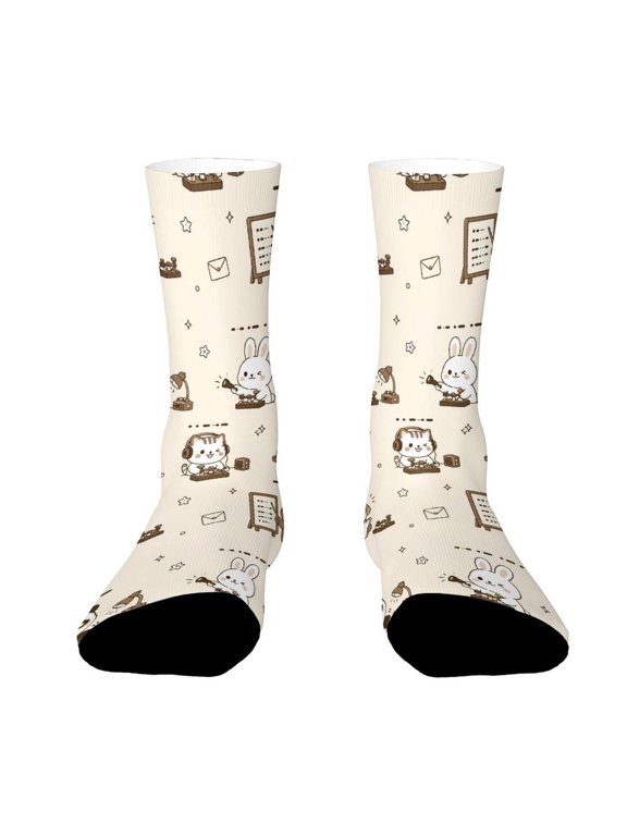 Minimal Monochrome Morse Code Seamless Pattern Funny Novelty Crew Socks for Women Men Sports