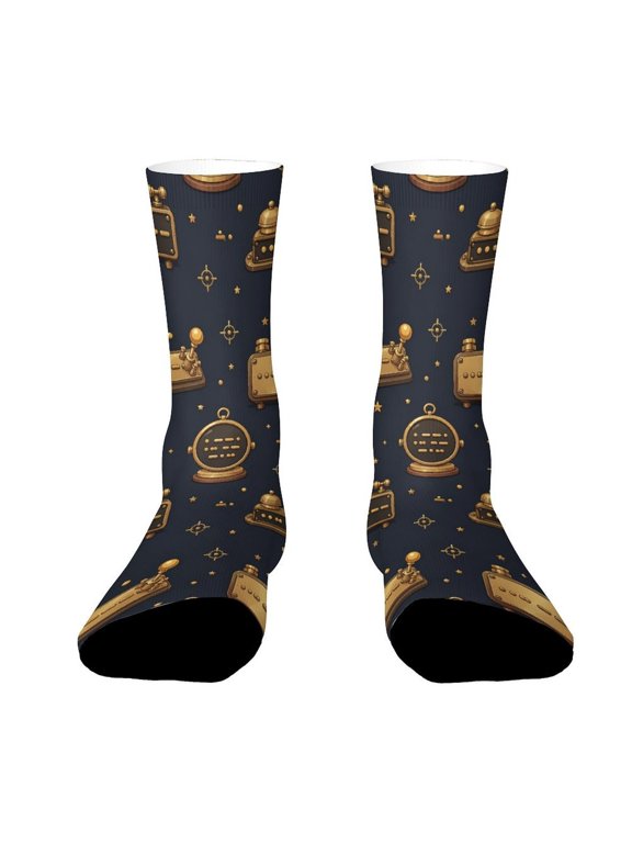 Minimal Morse Code Dot Dash Retro Metal Funny Novelty Crew Socks for Women Men Sports