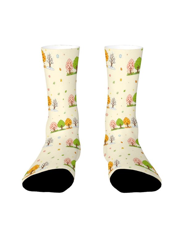 Minimal Tree Silhouettes Seasonal Color Transition Funny Novelty Crew Socks for Women Men Sports