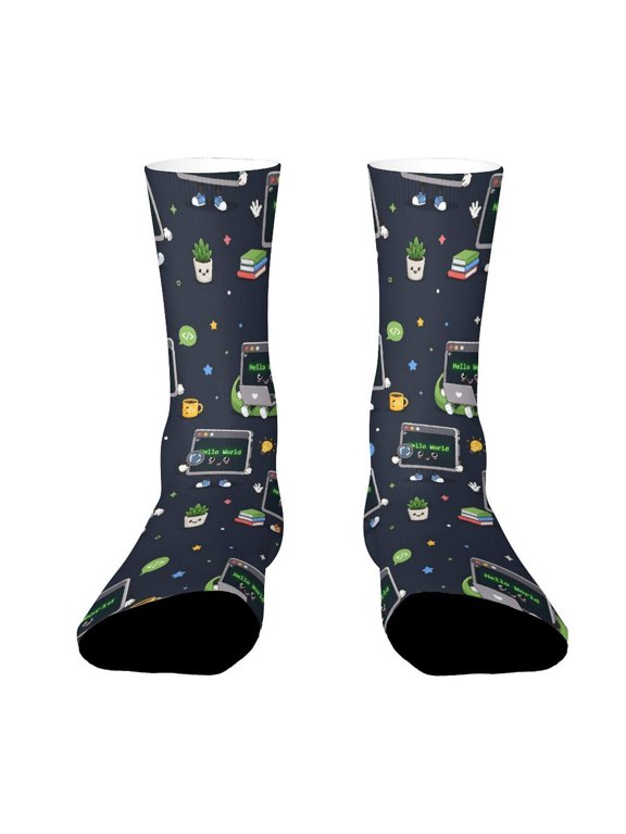 Minimalist Code Editor Hello World Funny Novelty Crew Socks for Women Men Sports