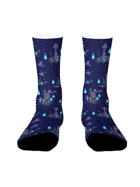 Misty Blue Specter Fire Cemetery Night Funny Novelty Crew Socks for Women Men Sports