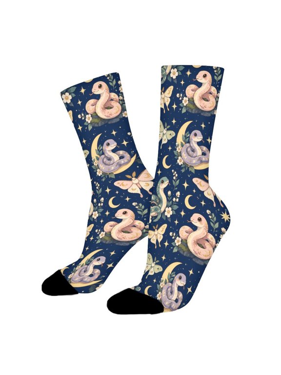 Moon Snake Moth Funny Novelty Crew Socks for Women Men Sports