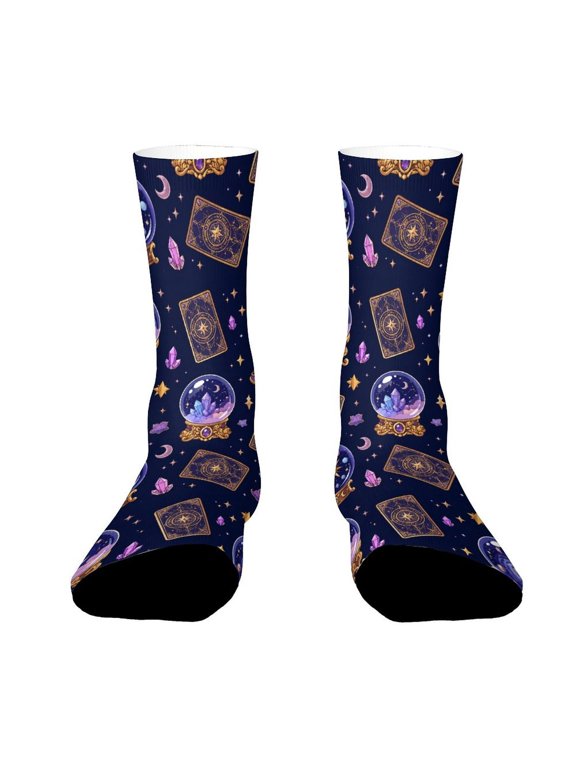 Mystic Astrology Crystal Ball Tarot Magic Funny Novelty Crew Socks for Women Men Sports