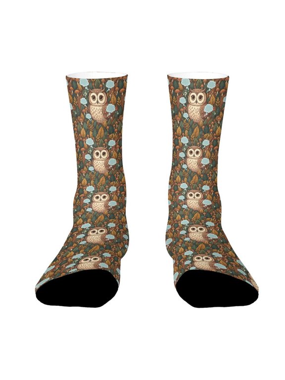 Owl Forest Surrounded Mushrooms And Funny Novelty Crew Socks for Women Men Sports
