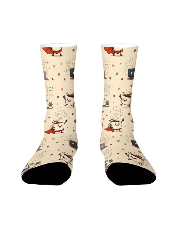 Programmer Humor Coffee Code Visual Pattern Funny Novelty Crew Socks for Women Men Sports
