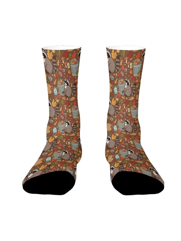 Raccoon Trash Alert 3 Funny Novelty Crew Socks for Women Men Sports