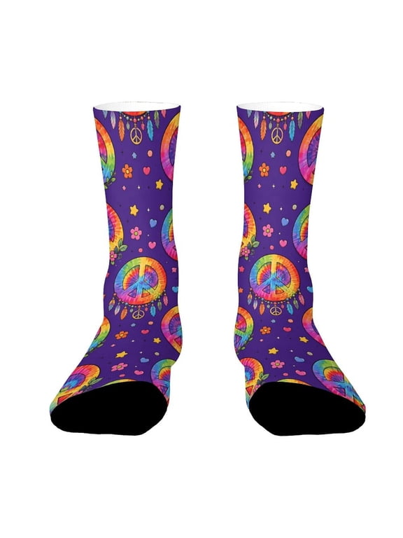 Rainbow Tie Dye Spiral Retro Peace Funny Novelty Crew Socks for Women Men Sports