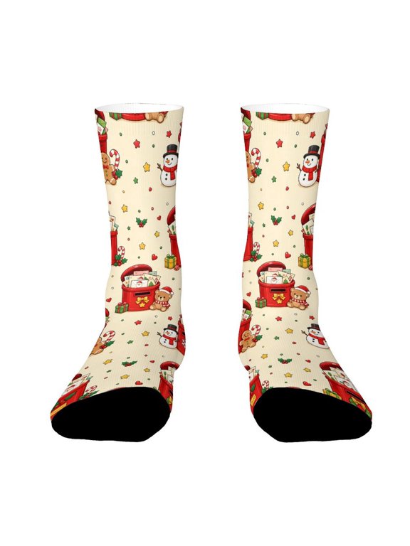 Red Mailbox Full Christmas Letters Funny Novelty Crew Socks for Women Men Sports