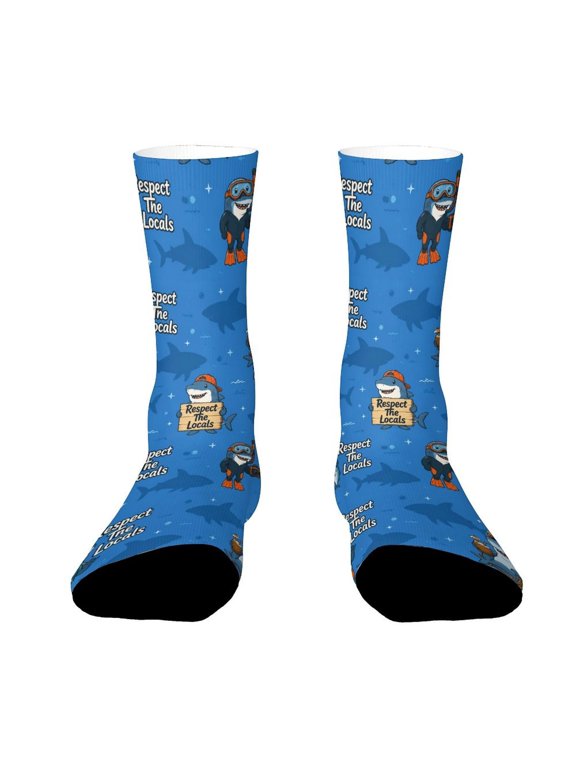 Respect The Locals Shark Shadow Funny Novelty Crew Socks for Women Men Sports