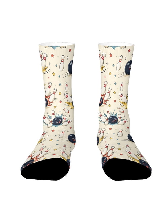 Retro Bowling Ball Striking Pins Dynamic Funny Novelty Crew Socks for Women Men Sports